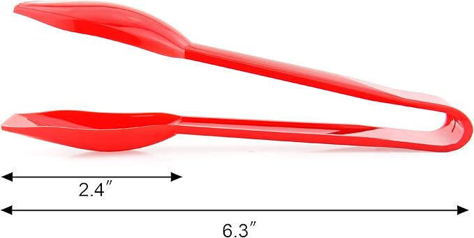 New Star Foodservice 35605 Utility Tong, High Heat Plastic, Straight Edge, 6 Inch, Set of 12, Red