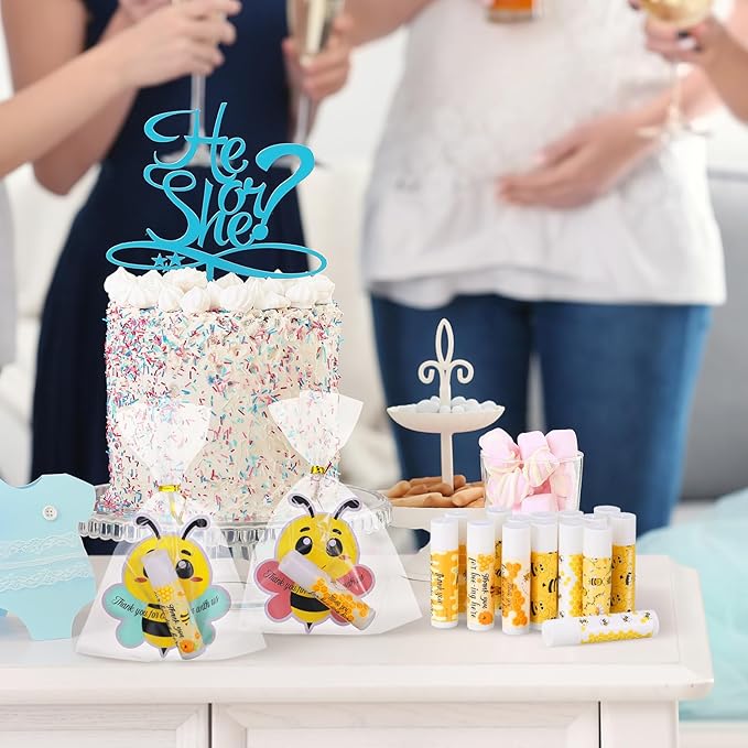 48 Sets Bee Lip Balm with Bee Themed Thank Card Tags Baby Shower Favor Bulk Bee Themed Gifts for Baby Shower Baptism Birthday Party Supplies Christmas Party-BrightBean Baby