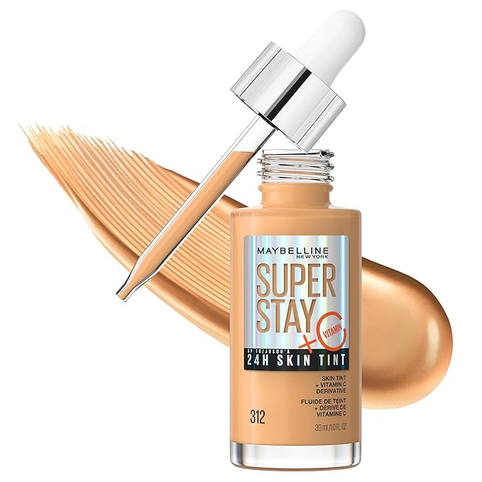 Maybelline Super Stay Up to 24HR Skin Tint, Radiant Light-to-Medium Coverage Foundation, Makeup Infused With Vitamin C, 312, 1 Count-BrightBean Baby