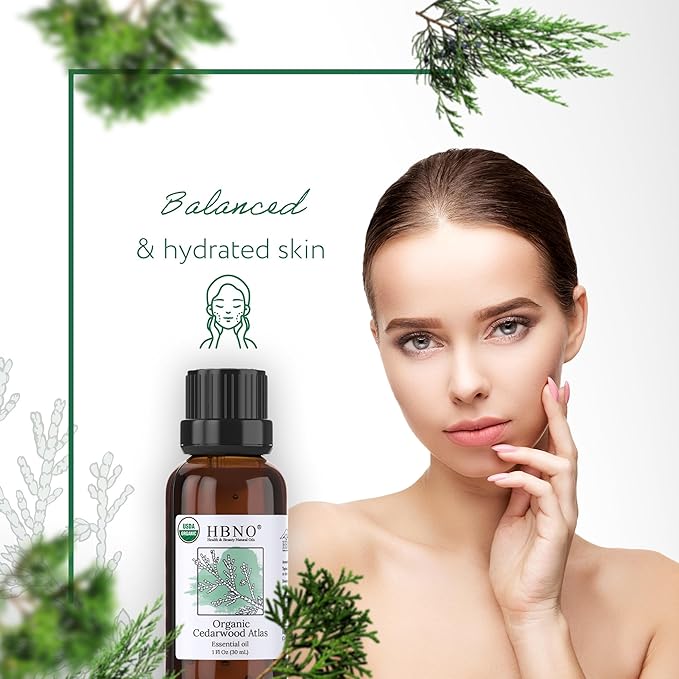 HBNO California Bottled Organic Cedarwood Essential Oil 1 fl oz (30ml) - USDA Certified Organic Cedarwood Essential Oil for Aromatherapy, Soap Making, DIY, Fragrances, Diffuser-BrightBean Baby