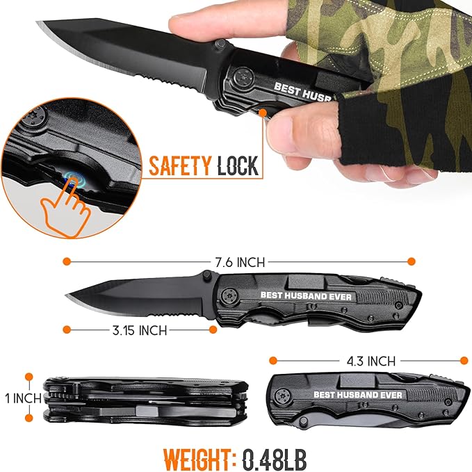 Gifts for Husband, “BEST HUSBAND EVER” Multitool Knife, Husband’s Christmas Practical Gifts, Husbands Birthday Gift, Husband’s Gift from Wife, Husbands Stocking Stuffers for Camping, Hiking
