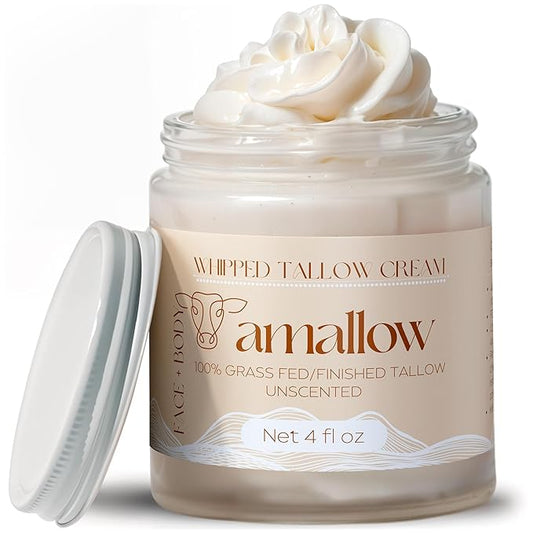 Amallow 100% Grass Fed Beef Tallow for Skin Care - Face + Body - Whipped Moisturizer for Sensitive Skin - Natural Lotion, 4 FL. oz. (Unscented)-BrightBean Baby