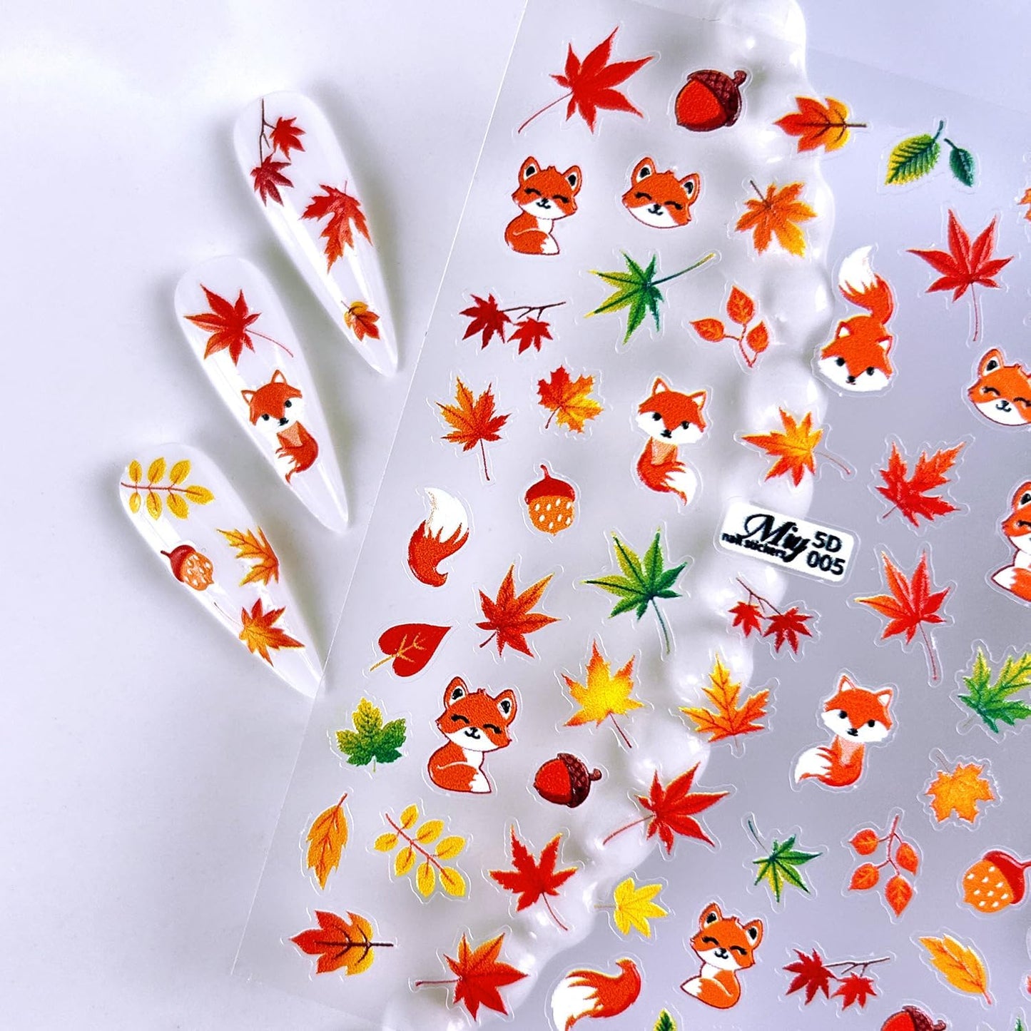 Fall Nail Art Stickers - 5D Miniature Sculpture Fall Pumpkin Nail Decals - 2PCS Manicure Maple Leaves Squirrel Mushroom Nail Art Supplies Autumn Acrylic Nail Art Decoration for Women-BrightBean Baby