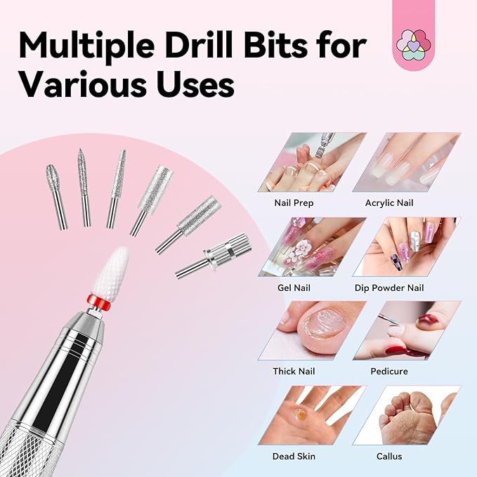 SAVILAND 45000RPM Electric Nail Drill Professional: Unique Coreless Nail File Last 15H Long Battery Life |Cordless Nail Drill for Quick Acrylic Nail Removal Ultra Quiet Salon Use Manicure Pedicure-BrightBean Baby