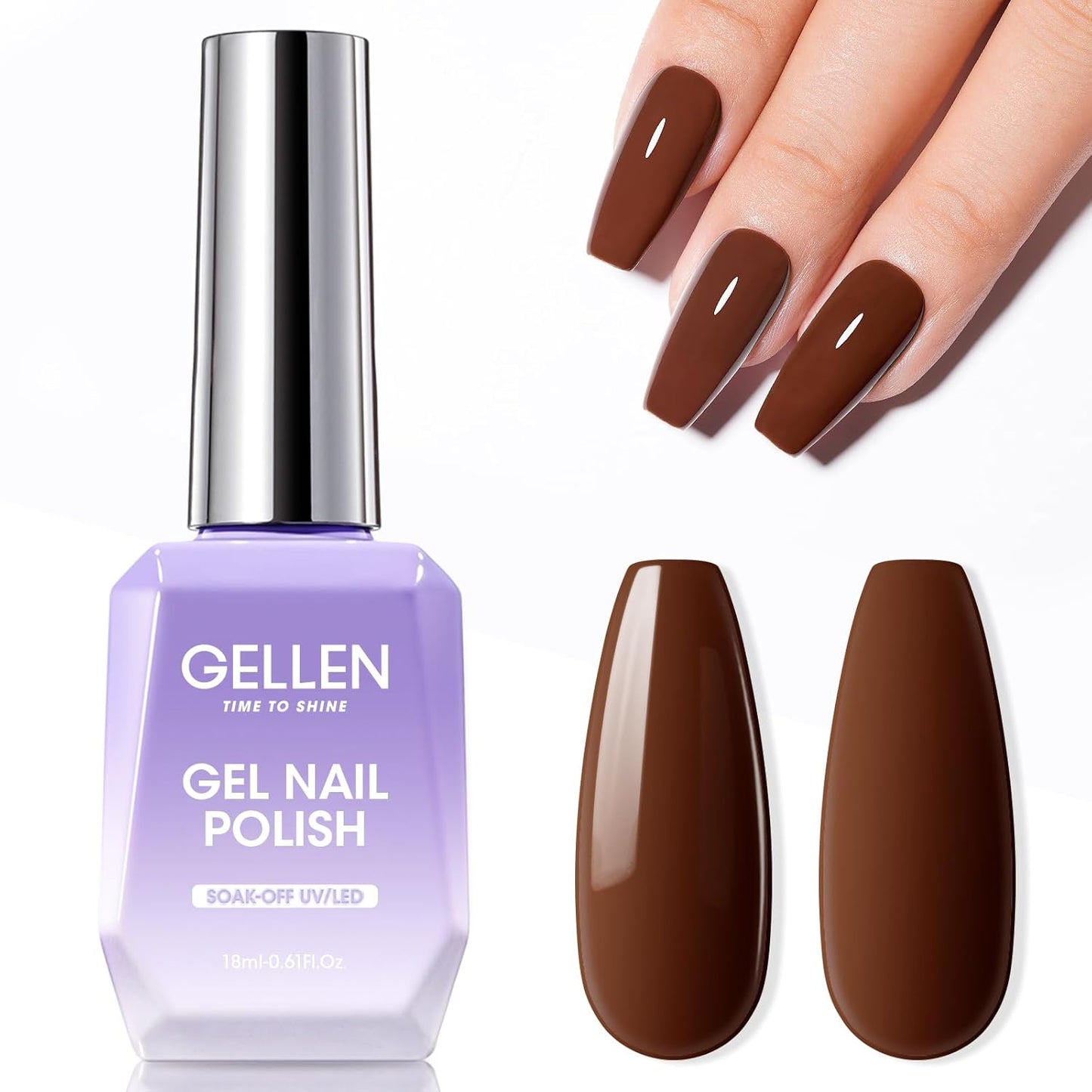 Gellen Brown Gel Nail Polish 18 ML Dark Brown Gel Polish Chocolate Coffee Nail Polish Gel Fall Winter Soak Off U V LED Nail Lamp Gel Polish for French Nails Home Salon DIY Manicure, 0.61 Fl Oz-BrightBean Baby