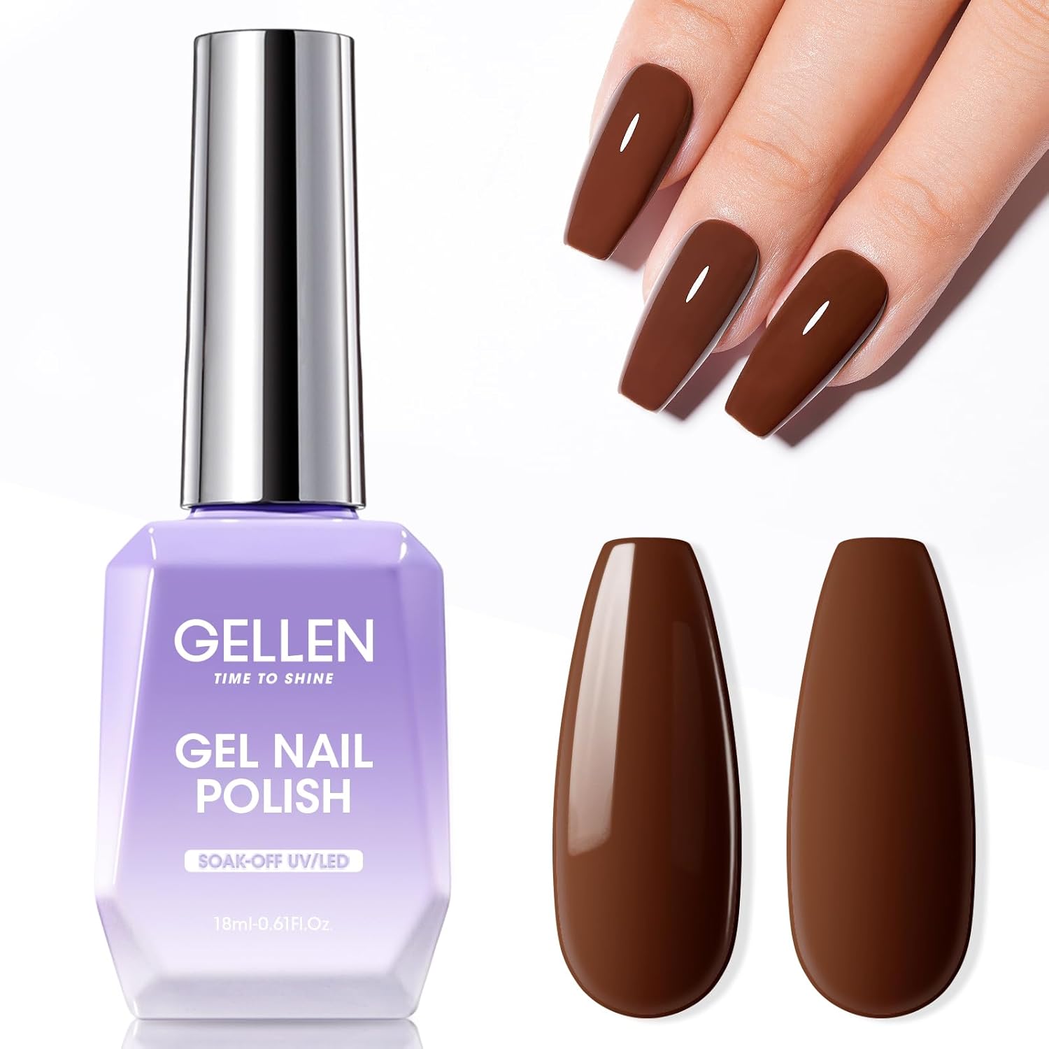 Gellen Brown Gel Nail Polish 18 ML Dark Brown Gel Polish Chocolate Coffee Nail Polish Gel Fall Winter Soak Off U V LED Nail Lamp Gel Polish for French Nails Home Salon DIY Manicure, 0.61 Fl Oz-BrightBean Baby