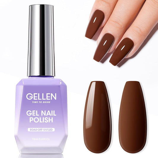 Gellen Brown Gel Nail Polish 18 ML Dark Brown Gel Polish Chocolate Coffee Nail Polish Gel Fall Winter Soak Off U V LED Nail Lamp Gel Polish for French Nails Home Salon DIY Manicure, 0.61 Fl Oz-BrightBean Baby
