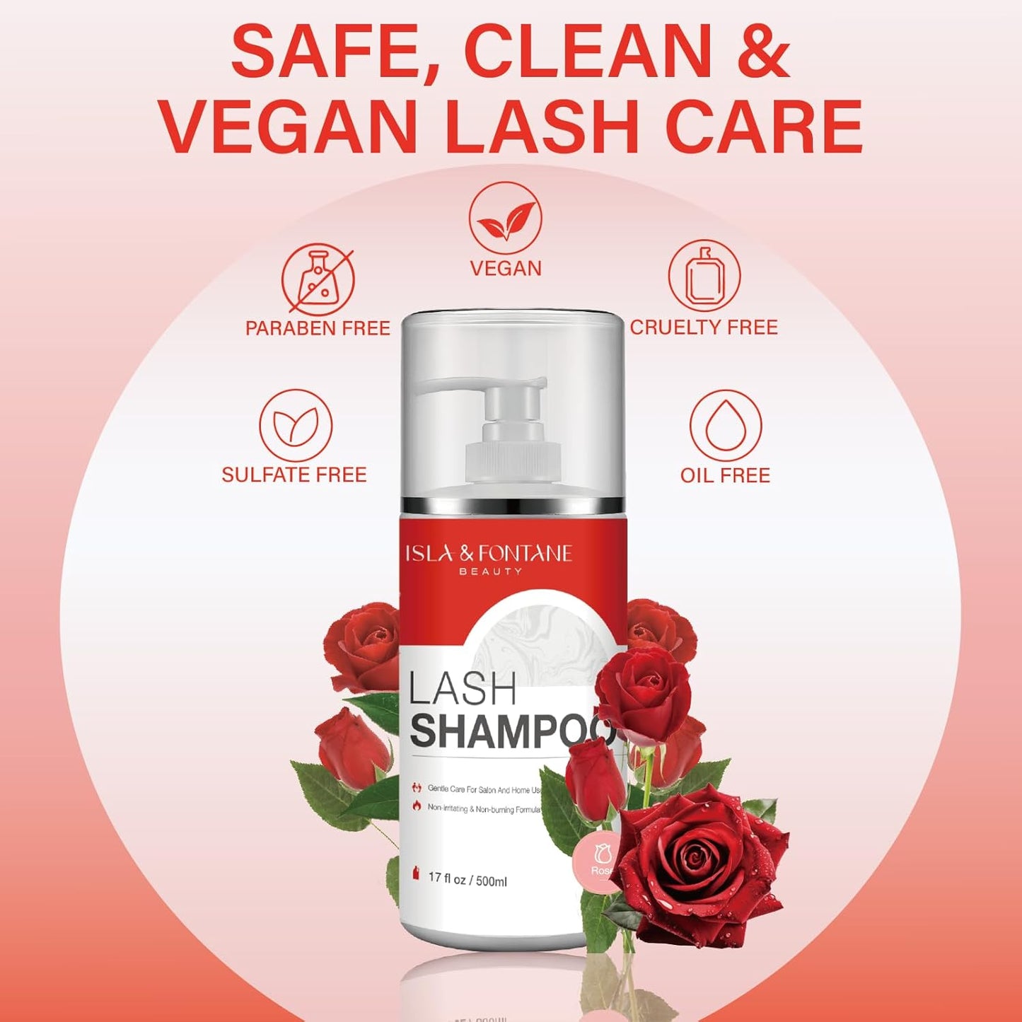 ISLA & FONTANE Lash Shampoo Bulk – Multi-Scent Series – 17 fl oz / 500ml | Gentle Eyelash Cleanser for Lash Extensions | Non-Irritating | Professional Lash Bath Foam For Salon And Home Use (Rose)-BrightBean Baby