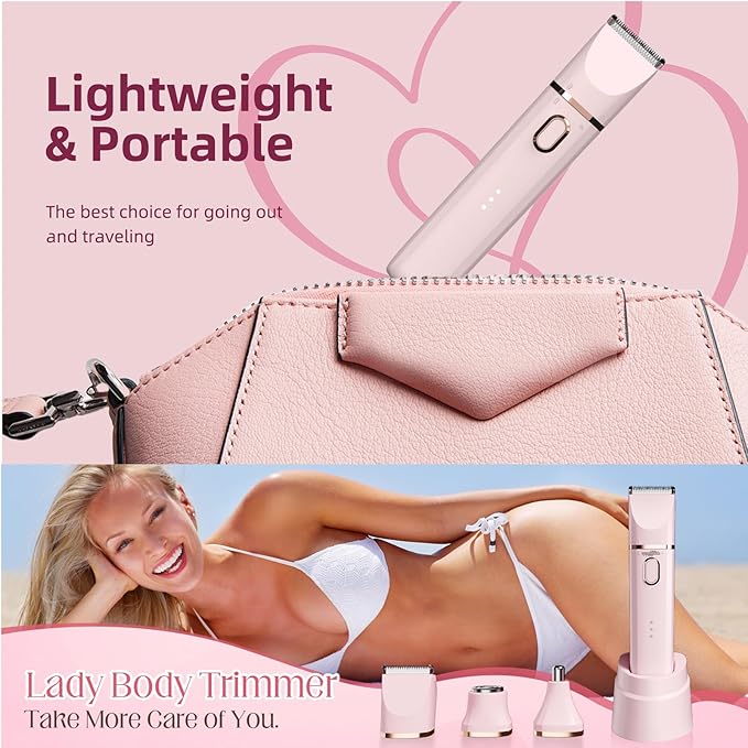 Bikini Trimmer for Women: 3 in 1 Gentle&Painless Electric Razor for Women,120min Cordless Runtime,USB Charge Dock,Ceramic Blade,IPX7 Waterproof Wet & Dry Use &Easy Cleaning Travel Grooming Kit (Pink)-BrightBean Baby