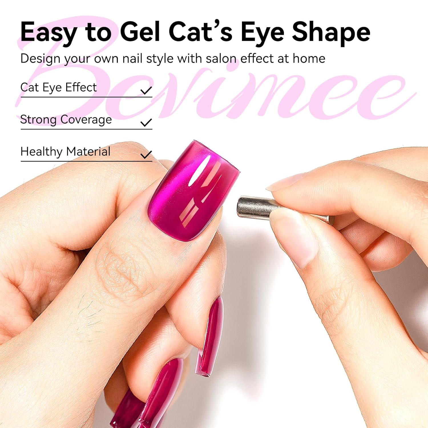 Cat Eye Gel Nail Polish, Jelly Hot Pink Manetic Nail Polish Glitter Holographic with Magnet, Glass Reflective Translucent UV Gel Manicure Salon DIY At Home-BrightBean Baby