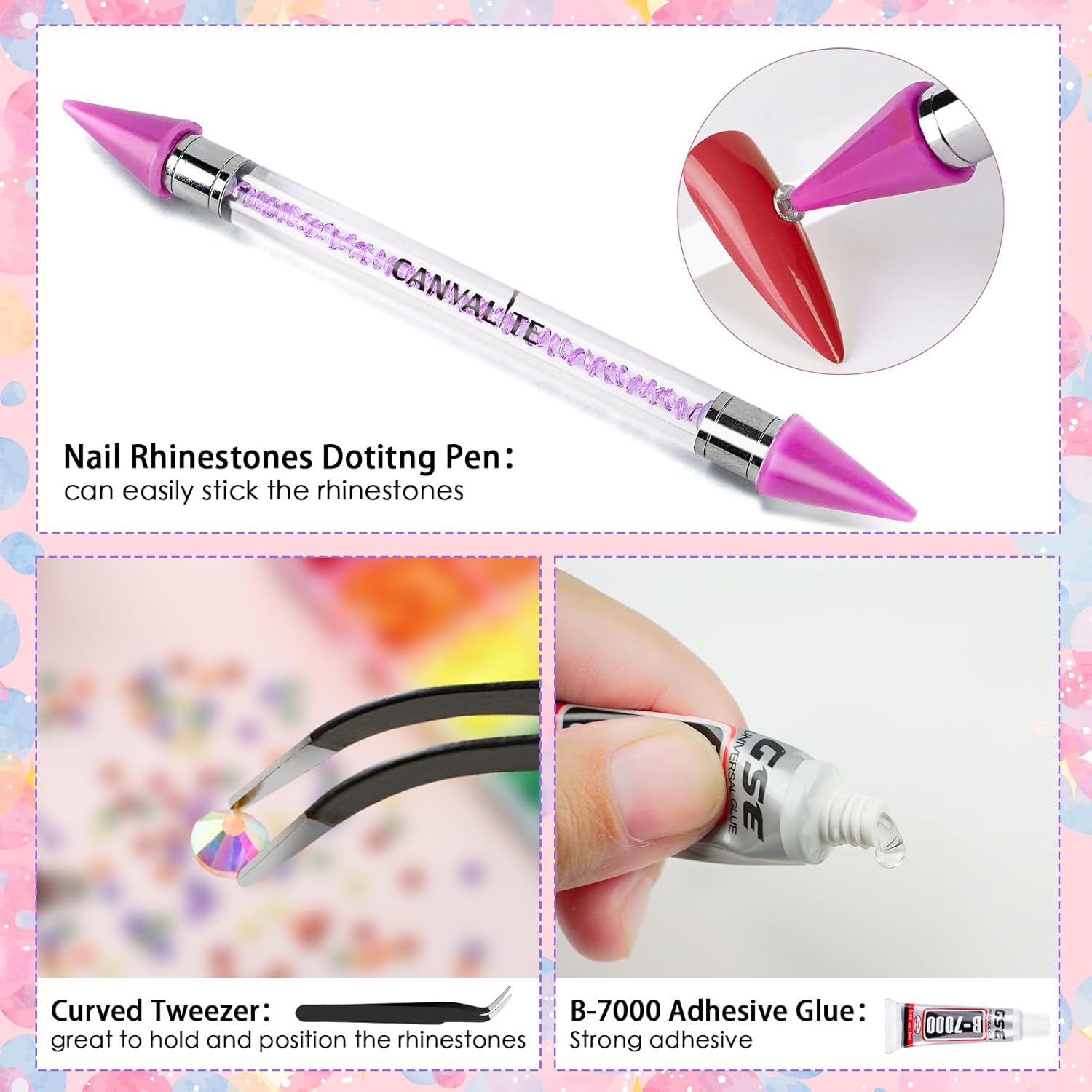 Canvalite 25000PCS Resin Jelly Rhinestones for Crafting,Hot Pink AB Flatback Gems, Bedazzling Crystal with 5x2.5g B7000 Jewelry Glue and Tweezers Dotting Pen for DIY Crafts Clothing Shoes Nail Art-BrightBean Baby