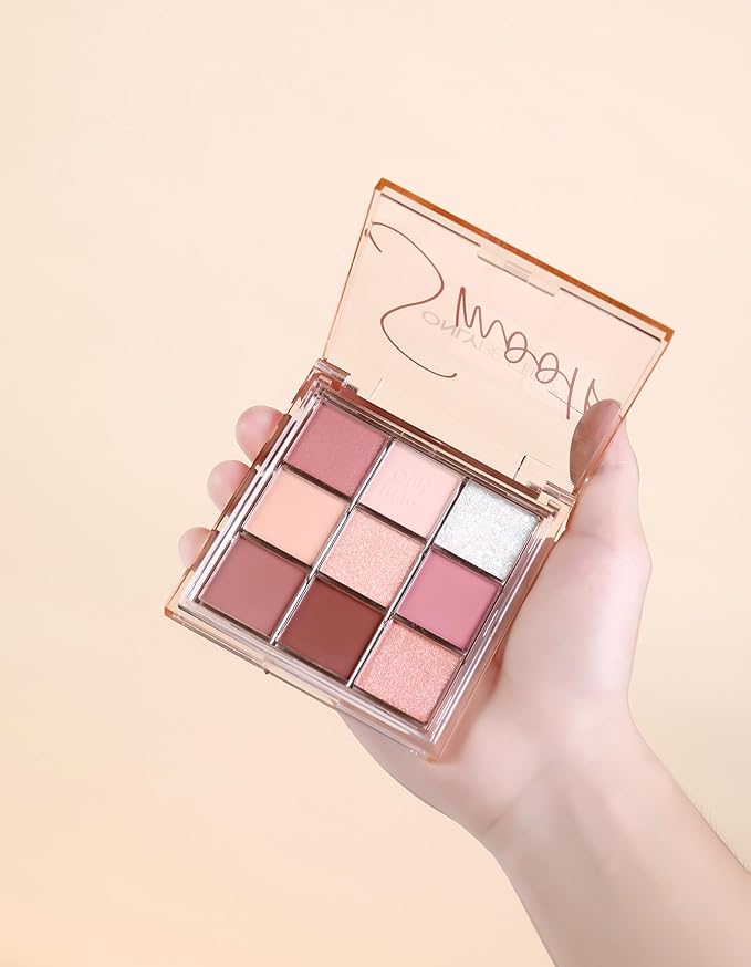 Pink Eyeshadow Palette - 9 Shades, Metallic & Shimmers, Long Lasting, Sweatproof & Waterproof-BrightBean Baby