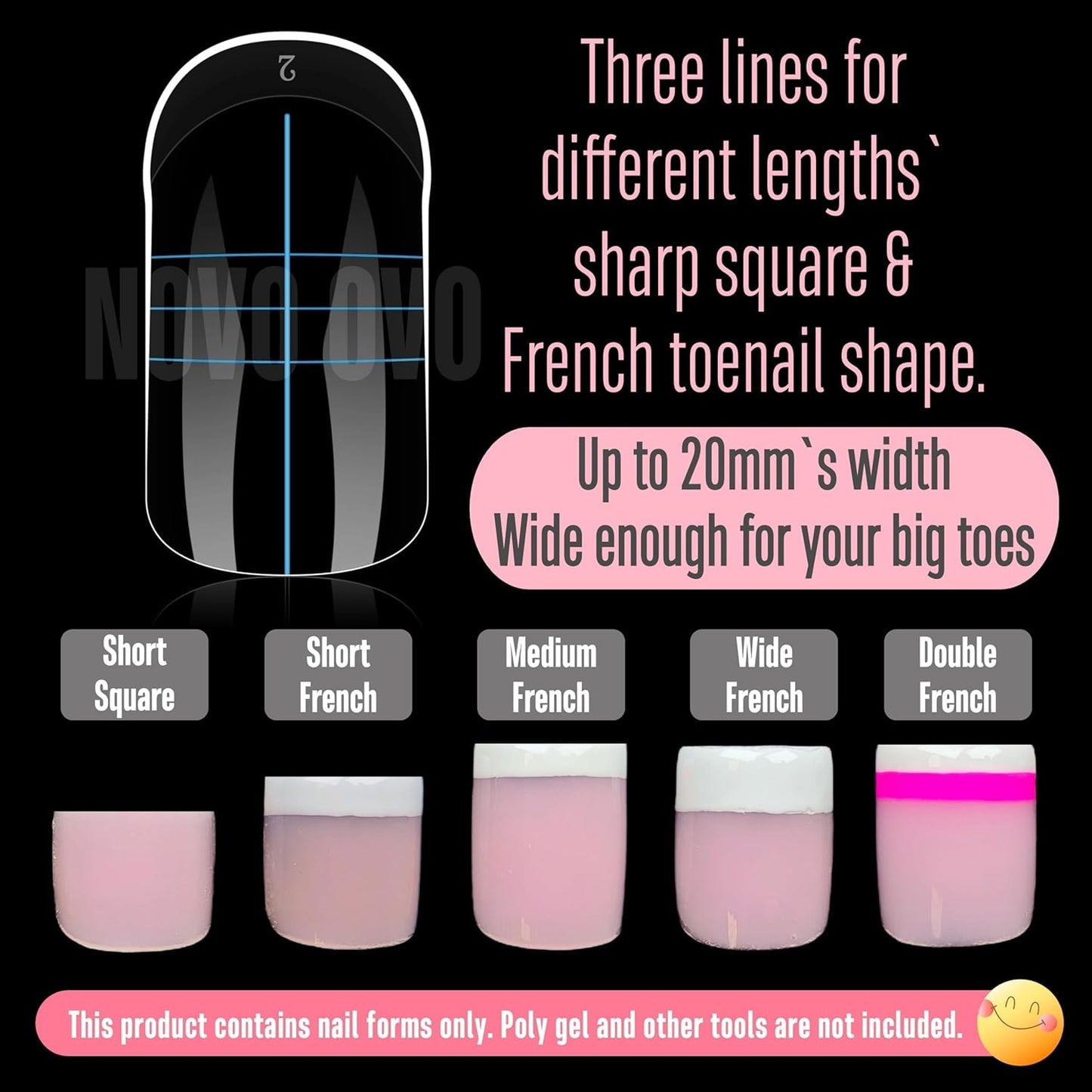 300 Pcs Toe Dual Nail Forms for Poly Gel Toenail Extension, Reusable Full Cover Molds for French Tip Acrylic Toenails, Nail Art Design Molds for Pedicure, for Salon & DIY at Home 15 sizes-BrightBean Baby