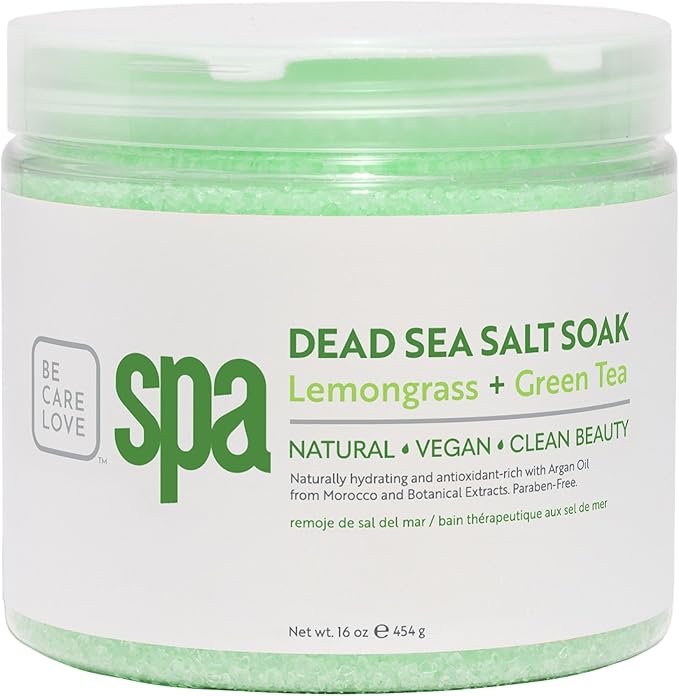 BCL SPA Dead Sea Salt Soak - Bath Salt with Organic Lemongrass + Green Tea, Shae Butter, Arnica, Aloe Vera Juice, Chamomile, Argan Oil & Jojoba Oil - Skin Exfoliator - Home/Professional Use 16 fl oz-BrightBean Baby
