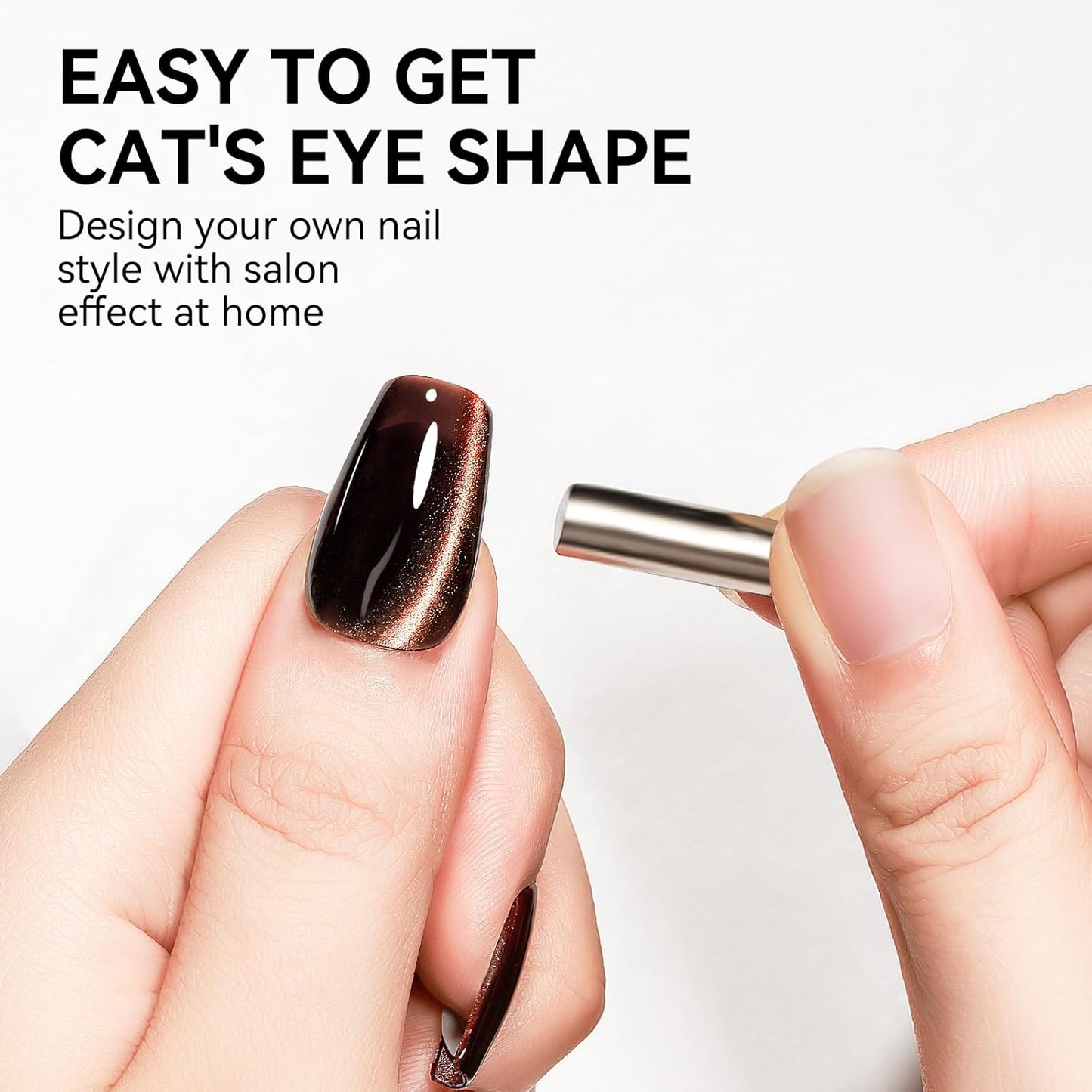 Cat Eye Nail Polish, Dark Brown, Moonlight Magnetic Gel Nail Polish With Magnet Stick, Glitter Holographic Shimmer UV Velvet Gel Nail Art Manicure Salon DIY Home, 12ML-BrightBean Baby