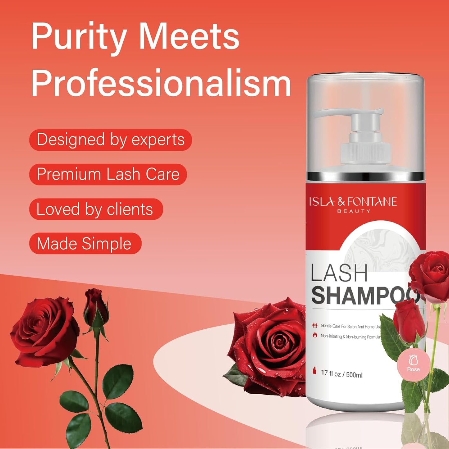 ISLA & FONTANE Lash Shampoo Bulk – Multi-Scent Series – 17 fl oz / 500ml | Gentle Eyelash Cleanser for Lash Extensions | Non-Irritating | Professional Lash Bath Foam For Salon And Home Use (Rose)-BrightBean Baby