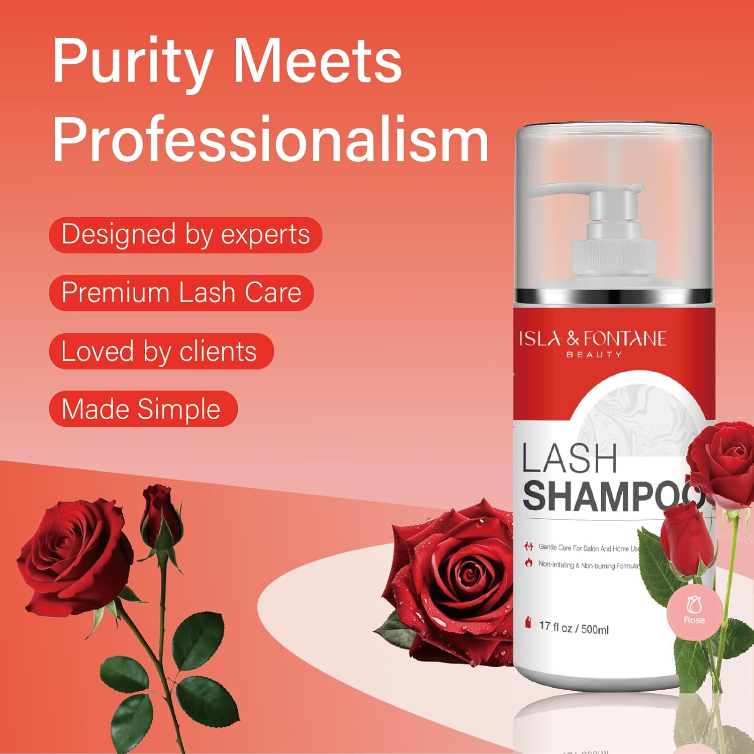 ISLA & FONTANE Lash Shampoo Bulk – Multi-Scent Series – 17 fl oz / 500ml | Gentle Eyelash Cleanser for Lash Extensions | Non-Irritating | Professional Lash Bath Foam For Salon And Home Use (Rose)-BrightBean Baby