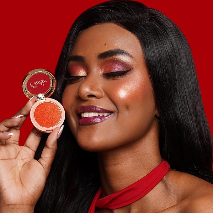 Oulac Luminisers Powdery Blusher for Cheeks Face Glow,Brighten Skin As Highlighter Makeup, Shimmer Blusher,Buildable and Vegan Cosmetics,4.8g F10 Tangerine Tango-BrightBean Baby