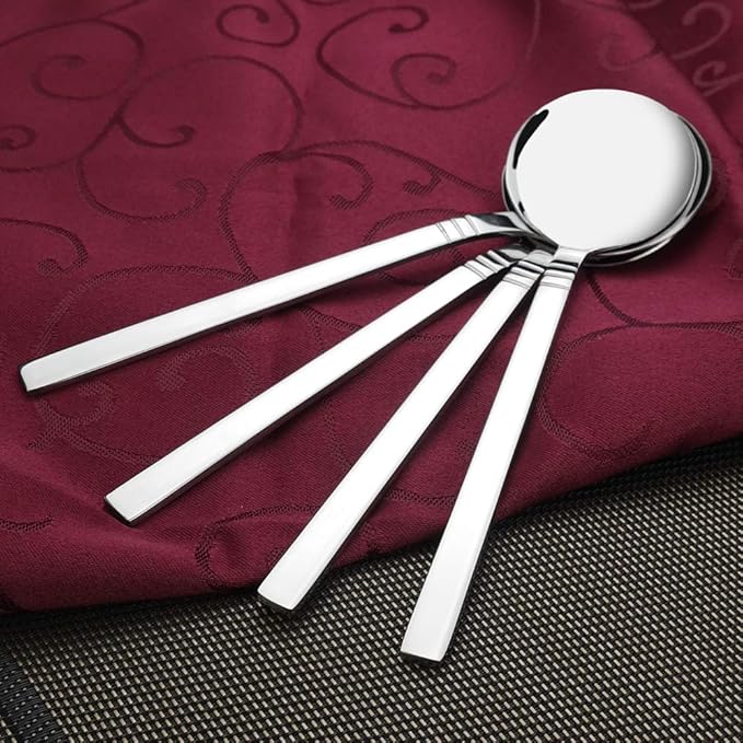 Round Soup Spoon, 12 Pieces Stainless Steel Bouillon Spoons