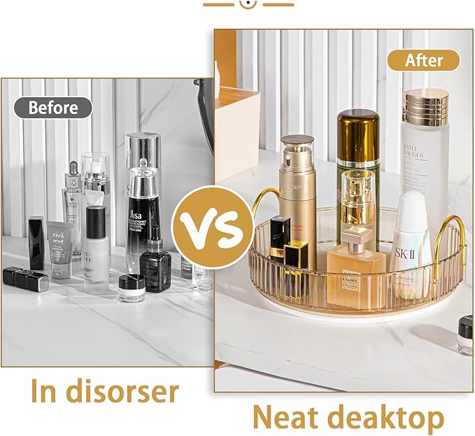 Rotating Makeup Organizer for Vanity, High-Capacity Skincare Clear Make Up Storage Perfume Organizers Cosmetic Dresser Organizer Countertop 360 Spinning (Gold, 1 Tier)-BrightBean Baby