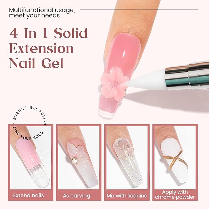 MIZHSE Solid Builder Gel, Nail Sculpture Gel Non-Sticky 4 Colors Nude Clear White Pink Hard Builder Nails UV LED Nail Extension for Salon Manicure Home DIY-BrightBean Baby