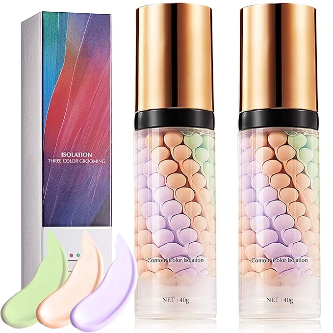 2 Pcs One Step Color Corrector,Natural Isolation Cream,Face Primer Makeup Tricolor Tinted Moisturizer,Oil Control & Moisturizing Skin Tone Correcting and Brightening Primer Concealer Foundation-BrightBean Baby