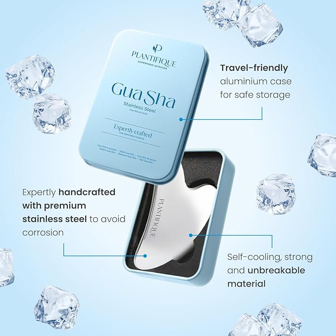 PLANTIFIQUE Stainless Steel Gua Sha | Facial Tool | Skin Massage for Face Body Eyes Neck Heart Style with Travel Pouch | Skin Care Gift-BrightBean Baby