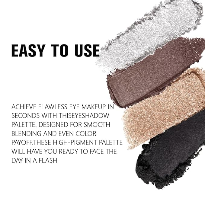 4 Colors Dark Brown Gold Silver Black Eye Shadow Powder Palette Makeup, Neutral Matte Shimmer Cream Quads Eyeshadow Palette for Women Highly Pigmented Waterproof, paleta de sombras de ojos 04-BrightBean Baby