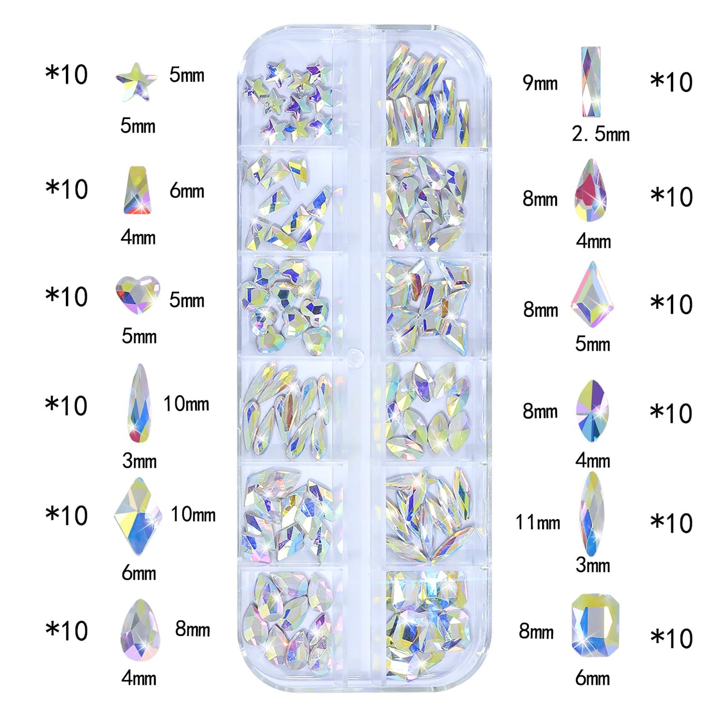 HNUIX Nail Rhinestones - 3D Multi Shape Size, AB Crystal Nail Gems and Charms, Flat Back, with Kit, for Nail Art, DIY Decorations-BrightBean Baby