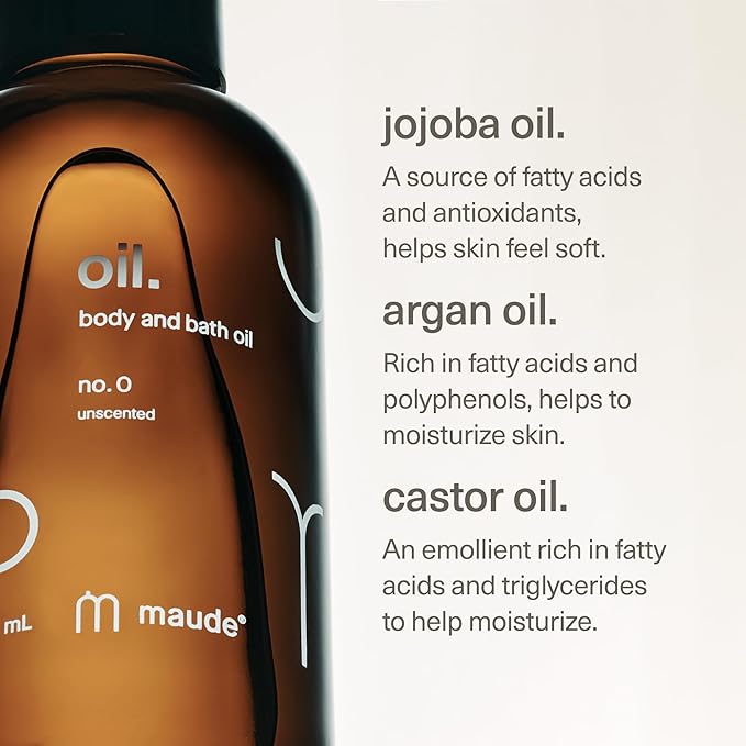 Maude Oil No. 0 - Hydrating Organic Massage + Body Oil - Skin Moisturizer with Organic Jojoba, Coconut & Castor Oil - Rich in Vitamin B + Vitamin E (4 fl oz)-BrightBean Baby