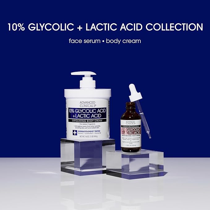 Advanced Clinicals Exfoliating 10% Glycolic Acid Serum For Face + Lactic Acid | Facial Exfoliant AHA + Salicylic Acid Serum To Improve Look Of Large Pores, Uneven Skin Tone, & Dark Spots, 1.75 FL Oz-BrightBean Baby