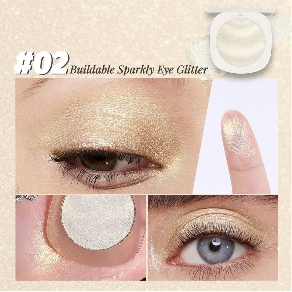 Champagne Rose Gold Shimmer Glitter Sparkling Monochrome Eyeshadow Palette,Metallic Single Eye Shadow for Older Women,Long Lasting Naturing-Looking Eye Makeup-BrightBean Baby