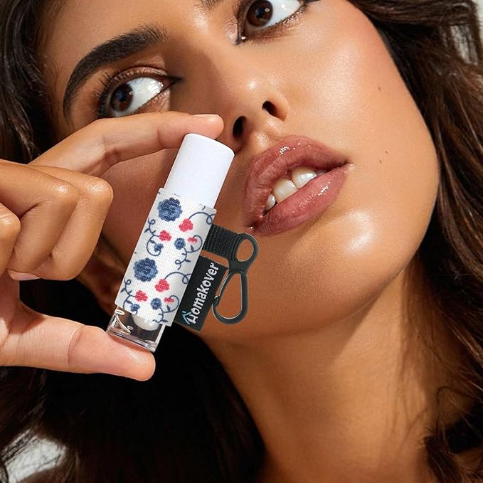 4 Pack Compact Clip-On Chapstick Holder Lip Balm Holder Keychain, Premium Release Clip Elastic Sleeves Lip Gross Holder Keychain Clip On Lipstick Sleeve, Fits Most Standard Lip Balm-BrightBean Baby