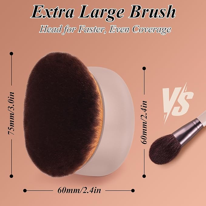 75MM Extra Large Self Tanner Kabuki Makeup Brush – Ultra Soft Dense Vegan Bristles for Body Makeup, Bronzer & Foundation–Applies Tanning Mousse, Lotion & Self Tanner–Khaki, Wet & Dry-BrightBean Baby
