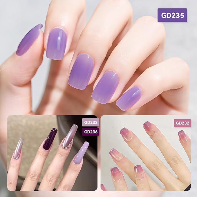 JODSONE Jelly Gel Nail Polish Set of 6 Colors Purple Set for Salon Manicures and DIY Nail Art at Home Need U V Cured Gift for Women-BrightBean Baby