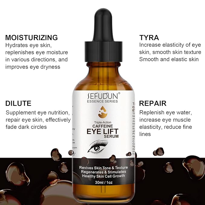 Caffeine Eye Serum, Eye Lift Serum with Vitamin C, Hyaluronic Acid, Collagen - Reduces Puffiness, Dark Circles, Under Eye Bags 1 oz / 30 ml-BrightBean Baby