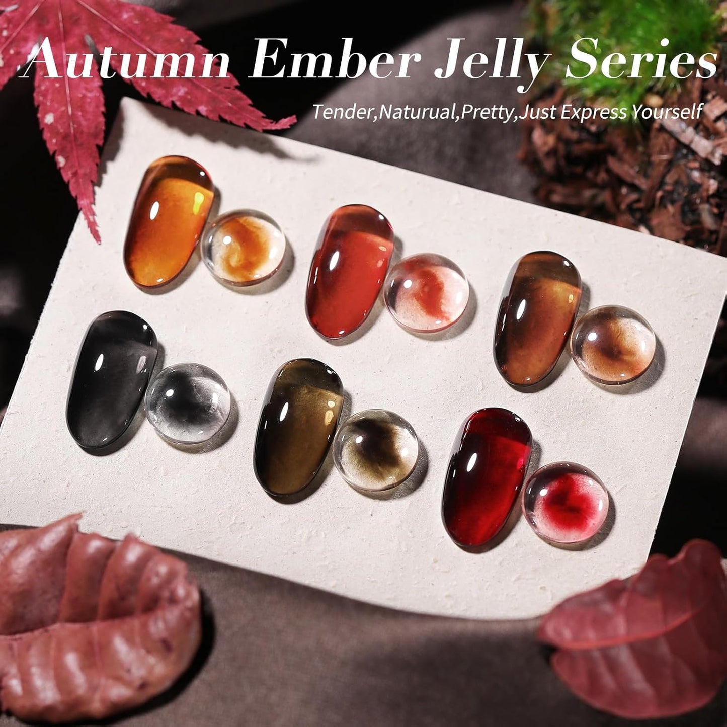 Born Pretty Jelly Gel Nail Polish Fall Winter Amber Crystal Brown Orange Burgundy Red Black Gel Polish Transparent Translucent Clear Nail Art Manicure DIY Home Salon 6PCS-BrightBean Baby