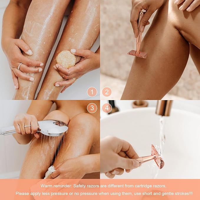 Matte Rose Gold Double Edge Safety Razor, Single Blade Razors for Women and Men, with 10 Stainless Steel Safety Razor Blades, Reusable, Smooth and Close Wet Shaving Kit, Plastic Free-BrightBean Baby