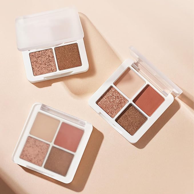 Erinde Quads Matte Eye Shadow Powder Makeup Palette, Nude Neutral Brown & Champagne Pink Shimmer Eyeshadow, Long Wearing Waterproof Everyday Eye Makeup, sombras de ojos, Maple Champagne-BrightBean Baby