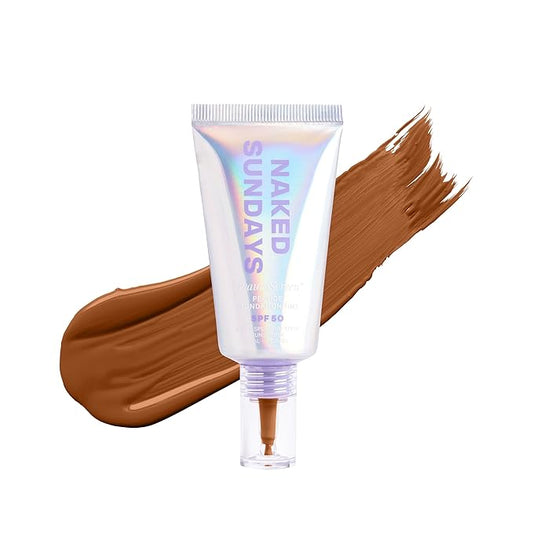 Naked Sundays BeautyScreen™ SPF 50 Mineral Peptide Foundation Tint – 2-in-1 Skin Tint & Mineral Sunscreen | Radiant, Buildable Coverage, Acne-Safe, Infused with Peptides (8 Golden Mahogany, 1.01 oz)-BrightBean Baby