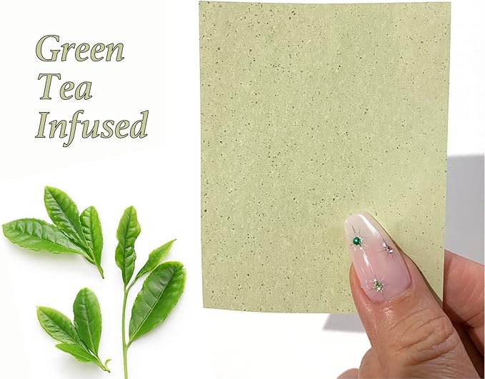 2 Pks GREEN TEA INFUSED Soothing Natural Abaca Blotting Paper - 100 Oil Blotting Sheets - Makeup Friendly UNISEX Oily Skin Shine Blotter Photography Zoom Meetings Travel Gym School - MADE IN TAIWAN-BrightBean Baby