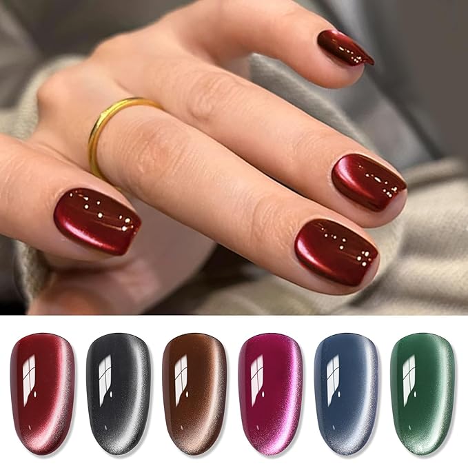 Born Pretty Cat Magnetic Eye Gel Nail Polish, Fall Winter Retro Cat Magnetic Gel, Pink Brown Blue Gray Green Magnetic Soak Off Nail Art Salon Manicure Home Gift 7ML 6PCS-BrightBean Baby