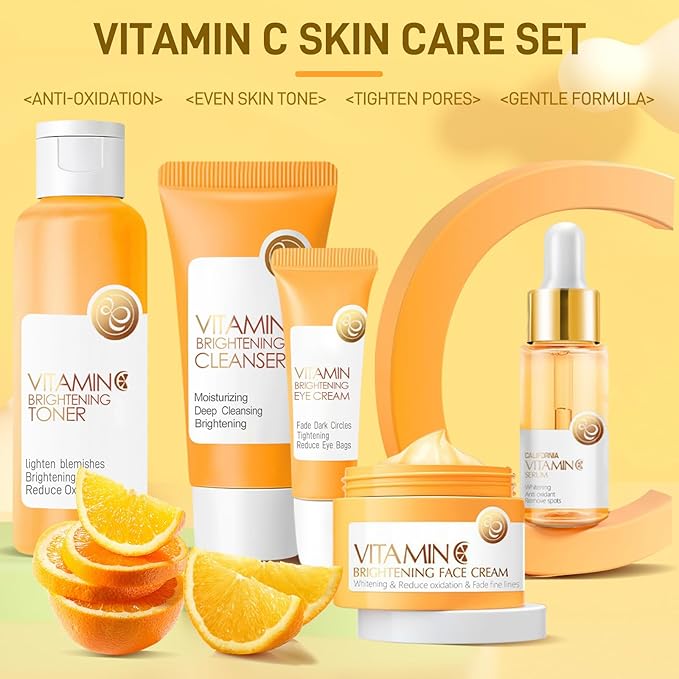 Skin Care Set, Vitamin C Skin Care Sets & Kits, Skin Care for Teenage Girls Gift Set with Cleanser, Toner, Serum, Eye Cream, Facial Cream, Facial Skin Care Sets & Kits for Teenage Girls Women-BrightBean Baby