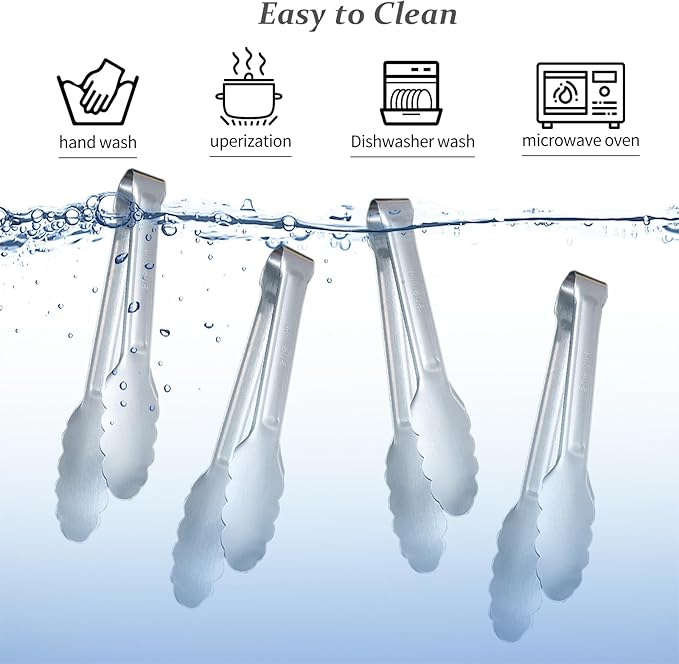 Sunenlyst Kitchen Tongs, 6Pcs Tongs Stainless Steel for Serving Food, Metal Tongs Small Tong for Buffet, Salad, Ice, Appetizer, Serving Utensils for Food (7Inch)