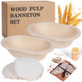 Non-Stick Oval Wood Pulp Banneton Bread Proofing Basket Set Of 2, Sourdough Banneton Basket Set, Bread Making Tool Brotform Sourdough Bread Baking Supplies
