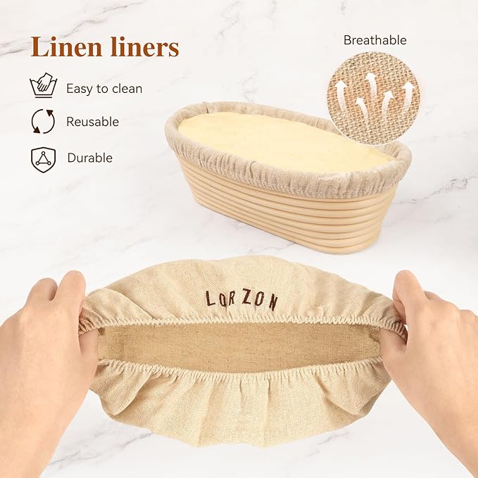 Banneton Bread Proofing Baskets Set of 2, 10" Round & 11" Oval Sourdough Proofing Baskets with Liners, Proofing Baskets for Sourdough Bread Baking