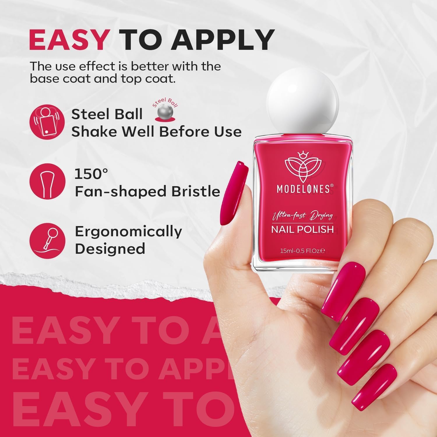 modelones Hot Pink Nail Polish, Magenta Pink 15 ml Quick Dry Nail Lacquer Strengthener Long Last Shine Fingernail Toe Nail Art DIY Home Travel Manicure Gift for Women Girls 0.5 Fl Oz-BrightBean Baby