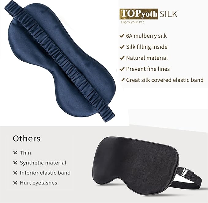 Silk Sleep Mask - 22 Momme Pure Natural 100% Mulberry,Silk Eye Mask for Night Sleeping,Travel, (Purplish Blue)-BrightBean Baby