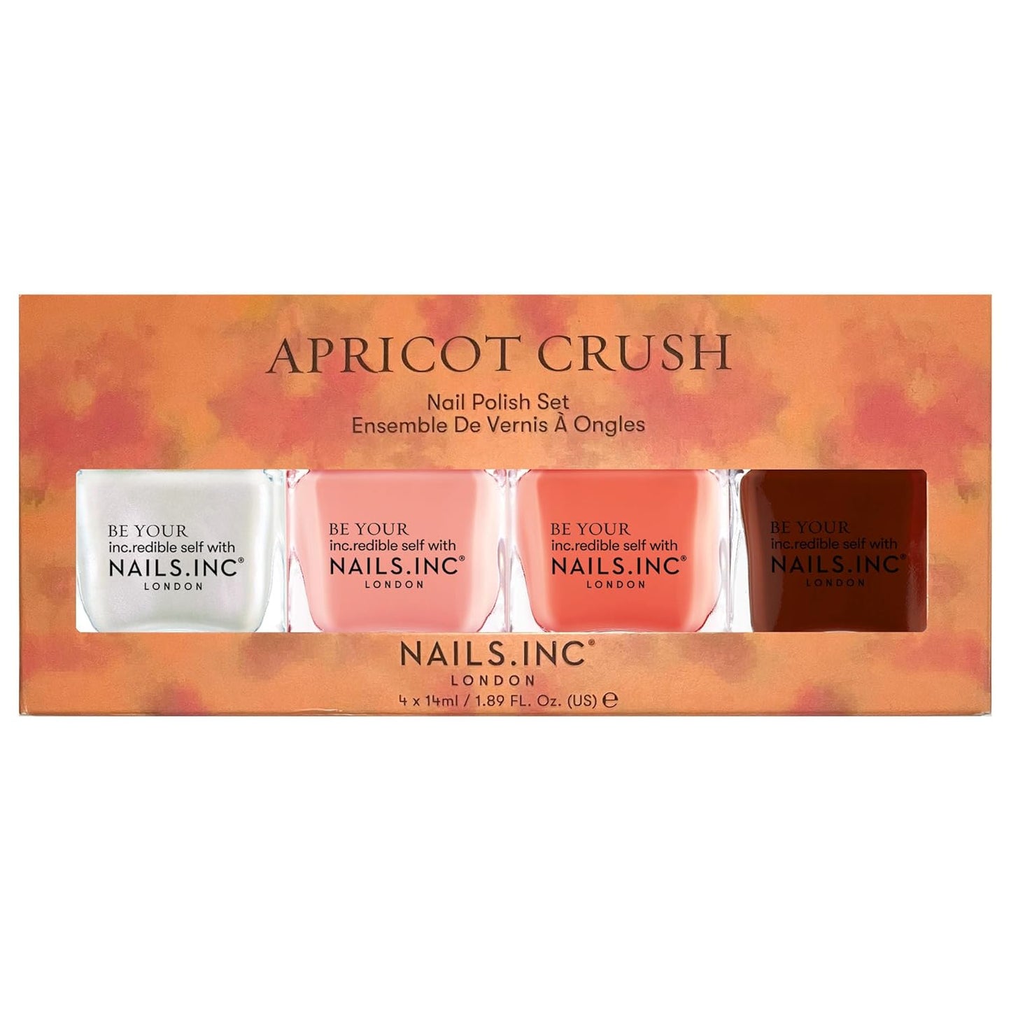 Nails Inc Apricot Crush 4-Piece Nail Polish Set – Longwear Glossy Nail Lacquer in Earthy Desert Tones – Includes Pearl, Peach, Orange & Dark Brown Shades – Chip-Resistant, Salon-Quality Formula-BrightBean Baby