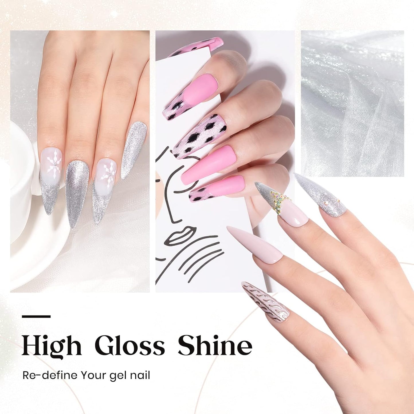 10ml Silver Universal Bright Glitter Cat Eye Gel Magnetic Nail Polish Gel Art Manicure DIY at Home Soak Off UV Gel with Magnet-BrightBean Baby